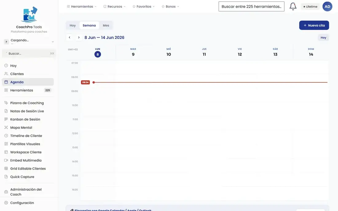 Agenda semanal con citas distribuidas por día y hora